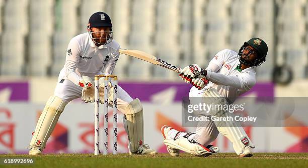 Imrul Kayes of Bangladesh bats during the second day of the 2nd Test match between Bangladesh and England at Sher-e-Bangla National Cricket Stadium...