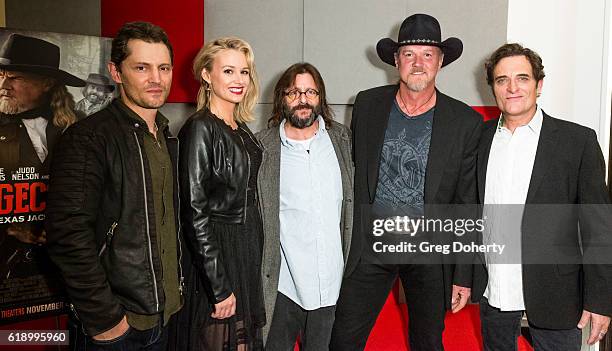 Actors John Emmet Tracy, Helena Marie, Judd Nelson, Trace Adkins and Kim Coates attend the "Stagecoach: The Texas Jack Story" Premiere at the Fox...