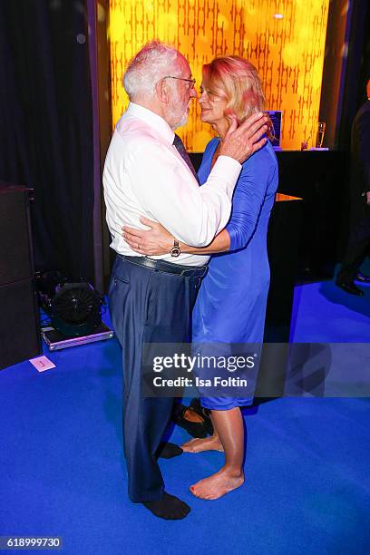 German actor Dieter Hallervorden is dancing with his girlfriend Christiane Zander during the Goldene Henne Aftershow Party on October 28, 2016 in...