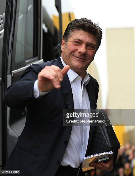 Walter Mazzarri, Manager of Watford arrives at the stadiium prior to kick off during the Premier League match between Watford and Hull City at...