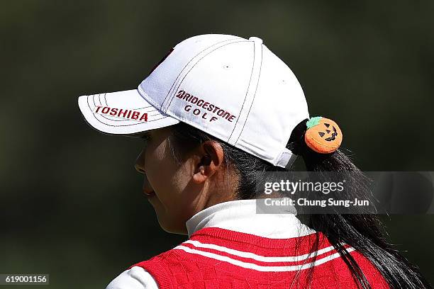 Kotone Hori of Japan on the 7th green during the second round of the Mitsubishi Electric/Hisako Higuchi Ladies Golf Tournament at the Musashigaoka...