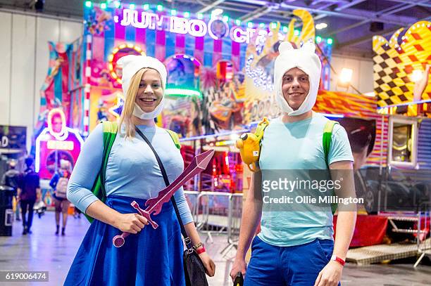 Adventure Time cosplayers on day 2 of the MCM London Comic Con at ExCel on October 29, 2016 in London, England.