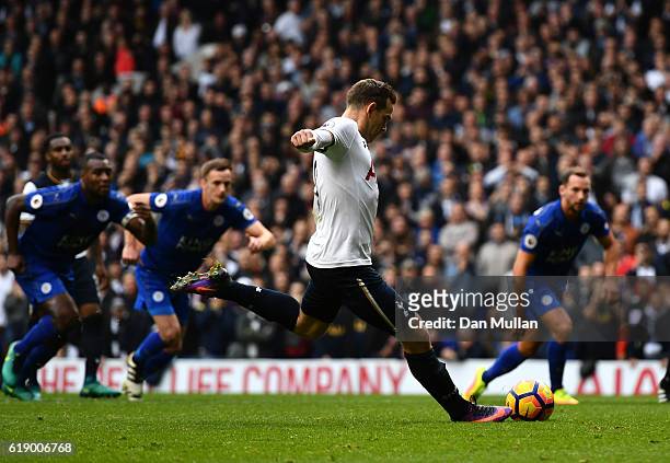Vincent Janssen of Tottenham Hotspur scores from the penalty spot to score his sides first goal during the Premier League match between Tottenham...
