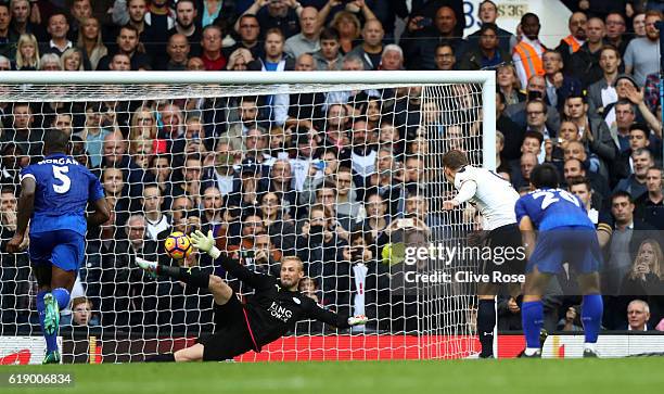 Vincent Janssen of Tottenham Hotspur scores from the penalty spot to score his sides first goal during the Premier League match between Tottenham...