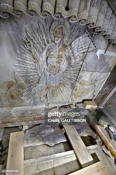 Picture shows the Tomb of Jesus, where his body is believed to have been laid, after it was exposed for the first time in centuries as part of...