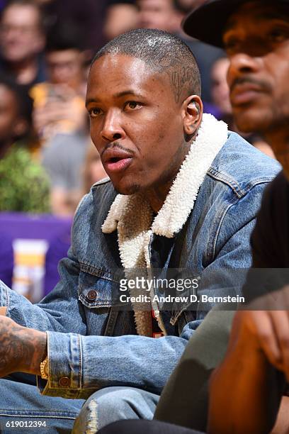 Rapper, YG attends the Houston Rockets game against the Los Angeles Lakers on October 26, 2016 at STAPLES Center in Los Angeles, California. NOTE TO...