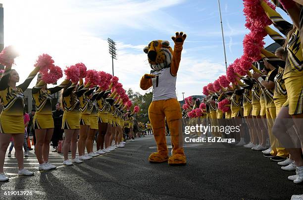 Truman the Tiger the Missouri Tigers mascot entertains while he waits for the arrival of the football team prior to a game against the Kentucky...