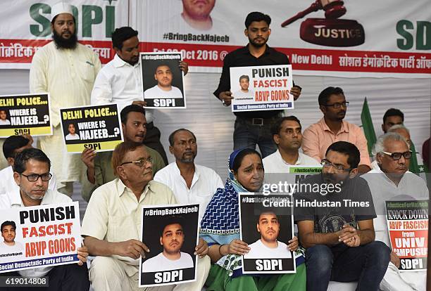 Najeeb Ahmad's mother with members of SDPI stages a huge protest to demand justice for JNU's missing student Najeeb Ahmad at Jantar Mantar, on...