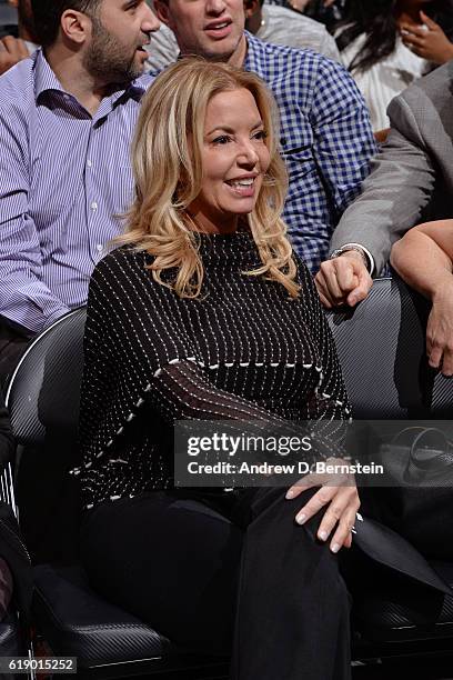 President of the Los Angeles Lakers, Jeanie Buss attends the game against the Houston Rockets on October 26, 2016 at STAPLES Center in Los Angeles,...