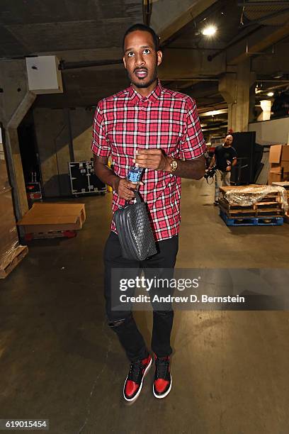 Trevor Ariza of the Houston Rockets arrives at the arena before the game against the Los Angeles Lakers on October 26, 2016 at STAPLES Center in Los...