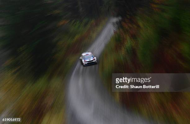 Teemu Suninen and co driver Mikko Markkula of Finland and Team Oreca during the FIA World Rally Championship Great Britain Dyfi stage on October 29,...