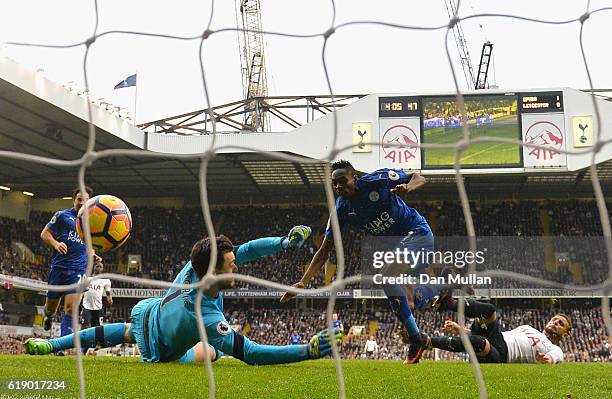 Ahmed Musa of Leicester City scores his sides first goal past Hugo Lloris of Tottenham Hotspur during the Premier League match between Tottenham...