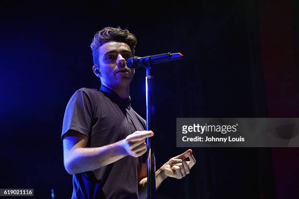 Nathan Sykes performs on stage at Fillmore Miami Beach on October 28, 2016 in Miami Beach, Florida.