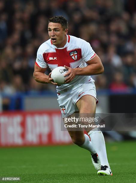 Sam Burgess of England during the Four Nations match between the England and New Zealand Kiwis at the John Smith's Stadium on October 29, 2016 in...