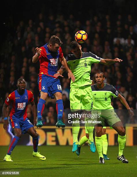 James McArthur of Crystal Palace heads to score his team's second goal during the Premier League match between Crystal Palace and Liverpool at...