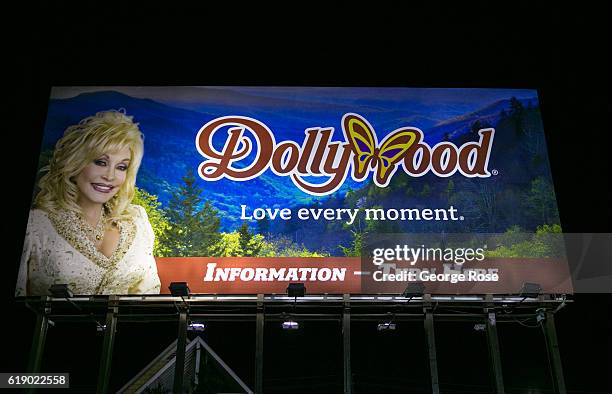 Billboard on The Parkway promotes Dolly Parton's Dollywood as viewed on October 18, 2016 in Pigeon Forge, Tennessee. Located near the entrance to...