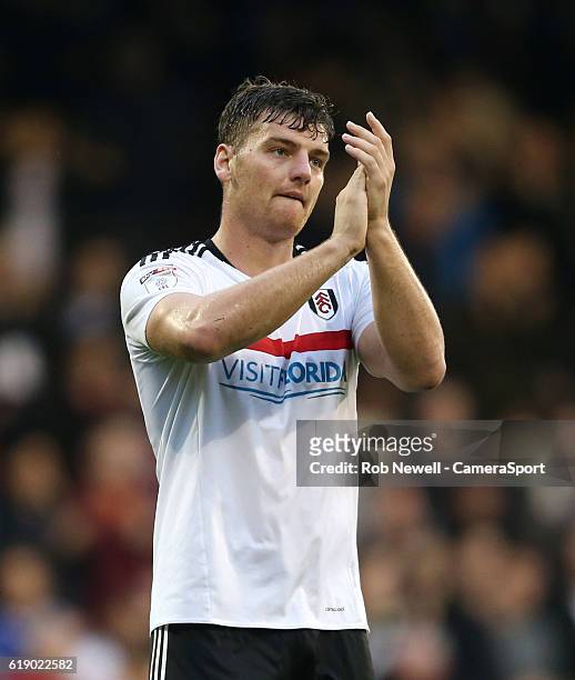 Fulham's Chris Martin applauds the fans at the end of the game during the Sky Bet Championship match between Fulham and Huddersfield Town at Craven...