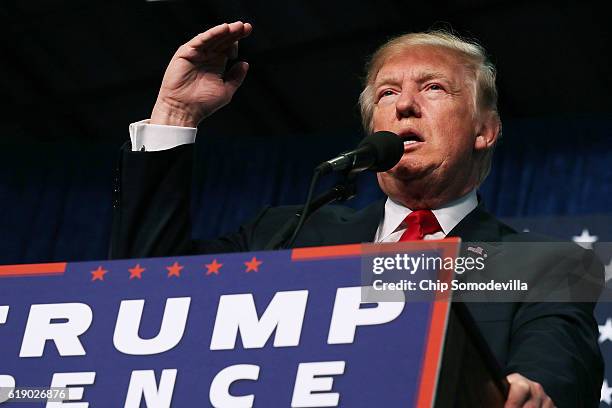 Republican presidential nominee Donald Trump addresses a campaign rally in the Rodeo Arena at the Jefferson County Fairgrounds October 29, 2016 in...