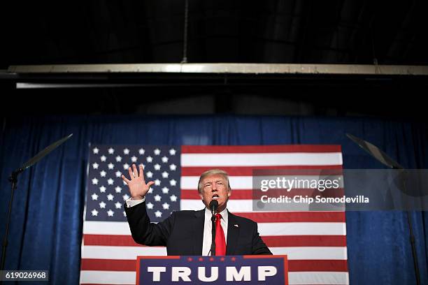 Republican presidential nominee Donald Trump addresses a campaign rally in the Rodeo Arena at the Jefferson County Fairgrounds October 29, 2016 in...