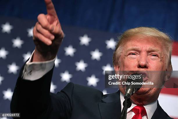 Republican presidential nominee Donald Trump addresses a campaign rally in the Rodeo Arena at the Jefferson County Fairgrounds October 29, 2016 in...