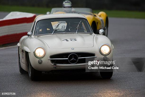 Mercedes Benz 300SL 'Gullwing' entered by Hans Kleissl and driven by Jochen Mass, on the chicane, in the wet, during the Freddie March Memorial...