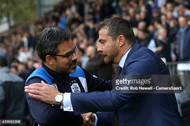 Fulham manager Slavisa Jokanovic and Preston manager David Wagner shake hands prior to kick-off during the Sky Bet Championship match between Fulham...