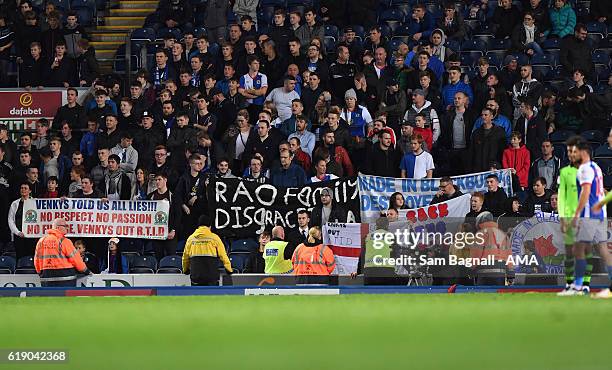 Blackburn Rovers fans with Venkys Out banners during the Sky Bet Championship match between Blackburn Rovers and Wolverhampton Wanderers at Ewood...