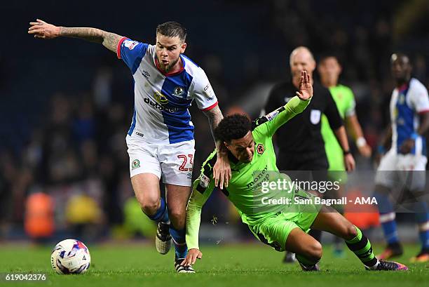 Danny Gutherie of Blackburn Rovers and Helder Costa of Wolverhampton Wanderers during the Sky Bet Championship match between Blackburn Rovers and...