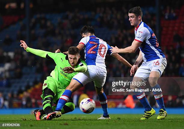 Matt Doherty of Wolverhampton Wanderers and Stephen Hendrie of Blackburn Rovers during the Sky Bet Championship match between Blackburn Rovers and...