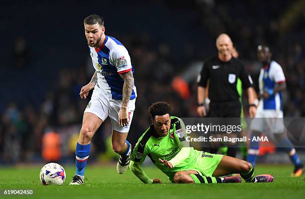 Danny Gutherie of Blackburn Rovers and Helder Costa of Wolverhampton Wanderers during the Sky Bet Championship match between Blackburn Rovers and...