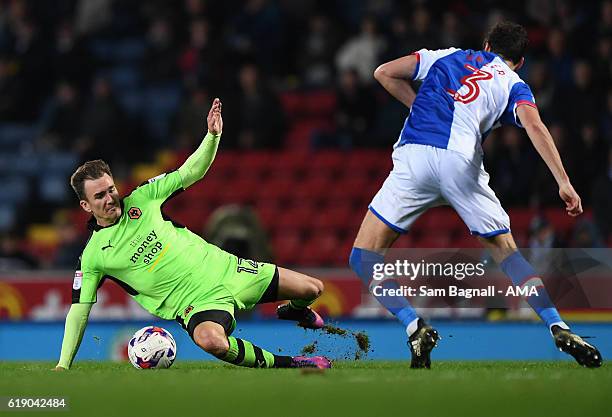 Jed Wallace of Wolverhampton Wanderers and Gordon Greer of Blackburn Rovers during the Sky Bet Championship match between Blackburn Rovers and...