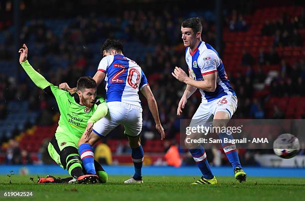 Matt Doherty of Wolverhampton Wanderers and Stephen Hendrie of Blackburn Rovers during the Sky Bet Championship match between Blackburn Rovers and...