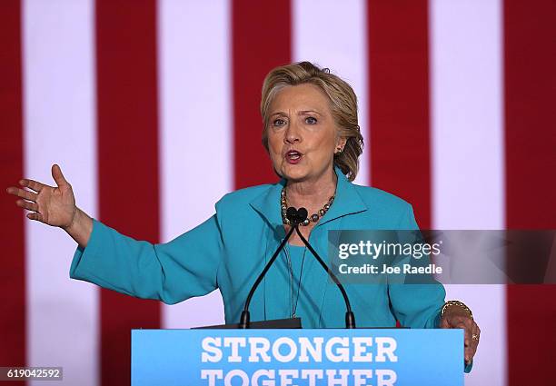 Democratic presidential nominee former Secretary of State Hillary Clinton speaks during a campaign rally at the Dickerson Community Center, Ralph...