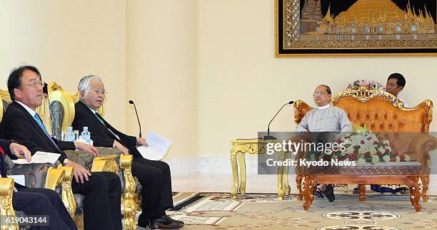 Myanmar - Hiromasa Yonekura , chairman of the Japan Business Federation, meets with Myanmar President Thein Sein in Naypyitaw, Myanmar, on Feb. 5,...