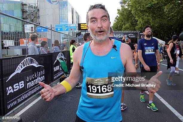 Comedian Dai Henwood after finishing the half marathon during the ASB Auckland Marathon on October 30, 2016 in Auckland, New Zealand.