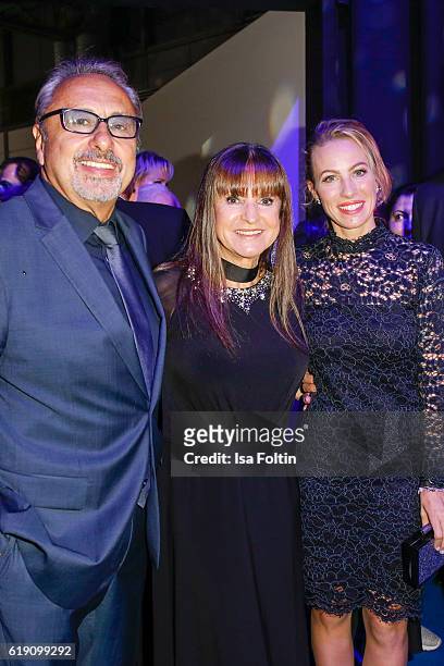 German actor Wolfgang Stumph with his wife Christine Stumph and Ayleena Jung during the aftershow party at the Goldene Henne on October 28, 2016 in...