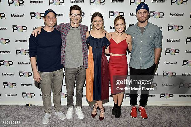 Greg Berlanti, Grant Gustin, Melissa Benoist, Caity Lotz and Stephen Amell arrive at Entertainment Weekly's Popfest at The Reef on October 29, 2016...