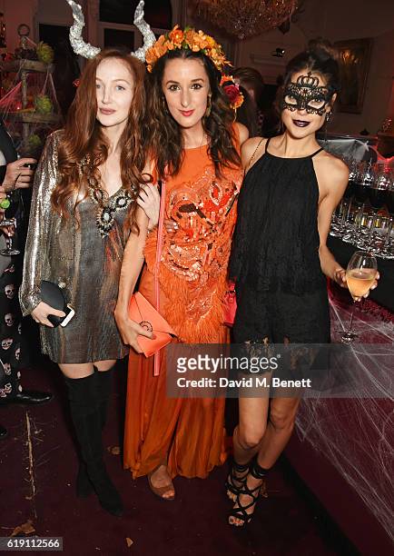Olivia Grant, Rosanna Falconer and Sarah Ann Macklin attend Halloween at Annabel's at 46 Berkeley Square on October 29, 2016 in London, England.