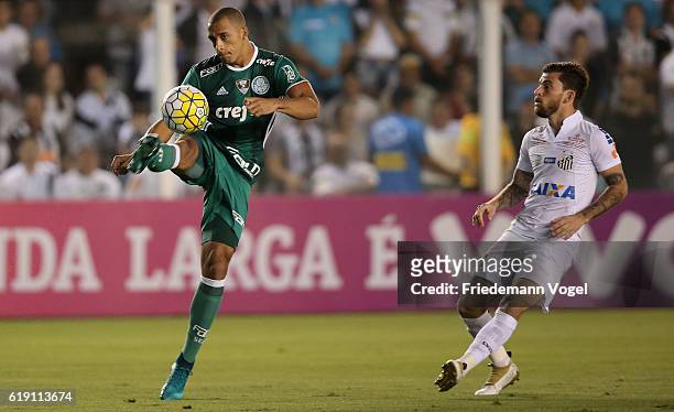 Vitor Hugo of Palmeiras fights for the ball with Lucas Lima of Santos during the match between Santos and Palmeiras for the Brazilian Series A 2016...
