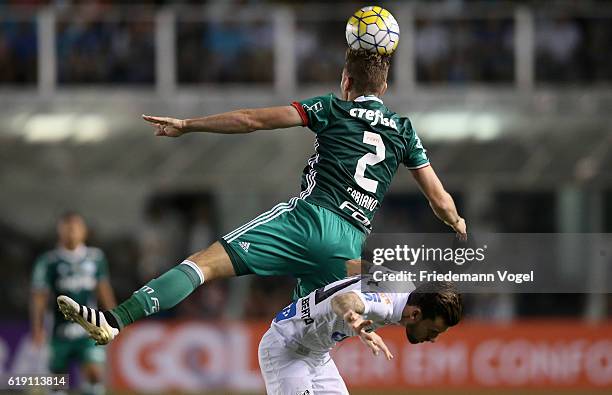 Fabiano of Palmeiras fights for the ball with Lucas Lima of Santos during the match between Santos and Palmeiras for the Brazilian Series A 2016 at...