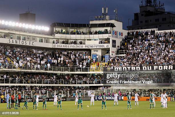 The teams of Palmeiras and Santos makes a minute of silence for Carlos Arberto Torres during the match between Santos and Palmeiras for the Brazilian...