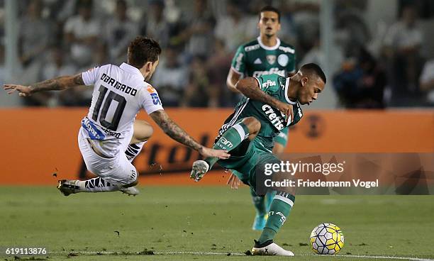 Gabriel Jesus of Palmeiras fights for the ball with Lucas Lima of Santos during the match between Santos and Palmeiras for the Brazilian Series A...