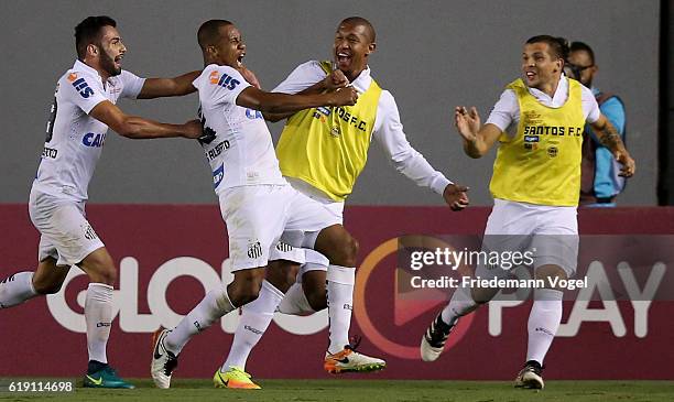 Copete of Santos celebrates scoring the first goal with his team during the match between Santos and Palmeiras for the Brazilian Series A 2016 at...