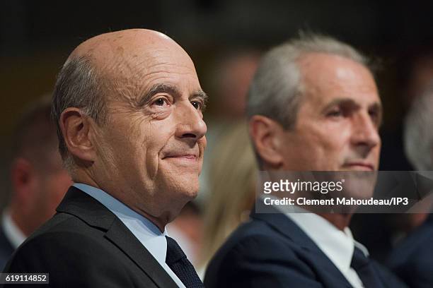 Mayor of Bordeaux and candidate for the Primary Election of the Right wing Les Republicains to the 2017 Presidential Election Alain Juppe holds a...