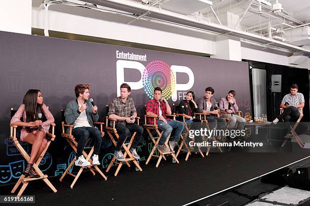 Actors Teala Dunn, Joey Graceffa, Ricky Dillon, Sawyer Hartman, Anna Akana, Anthony Padilla and Ian Hecox speak onstage at Entertainment Weekly's...