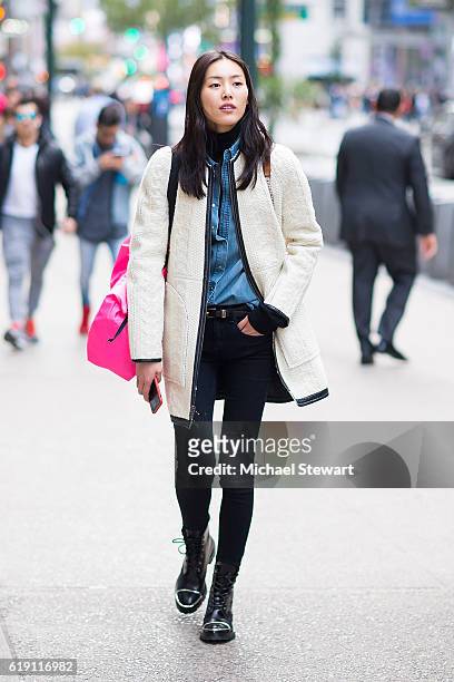 Model Liu Wen attends the 2016 Victoria's Secret Fashion Show model fittings on October 29, 2016 in New York City.