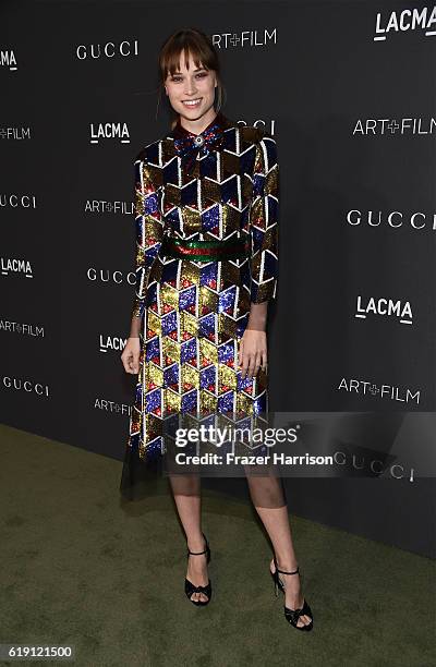 Actress Makenzie Leigh, wearing Gucci, attends the 2016 LACMA Art + Film Gala honoring Robert Irwin and Kathryn Bigelow presented by Gucci at LACMA...