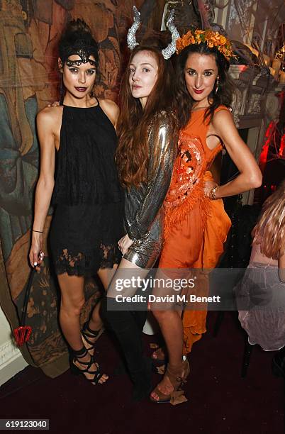 Sarah Ann Macklin, Olivia Grant and Rosanna Falconer attend Halloween at Annabel's at 46 Berkeley Square on October 29, 2016 in London, England.