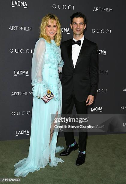 Actress Brie Larson, wearing Gucci, and musician Alex Greenwald attend the 2016 LACMA Art + Film Gala honoring Robert Irwin and Kathryn Bigelow...