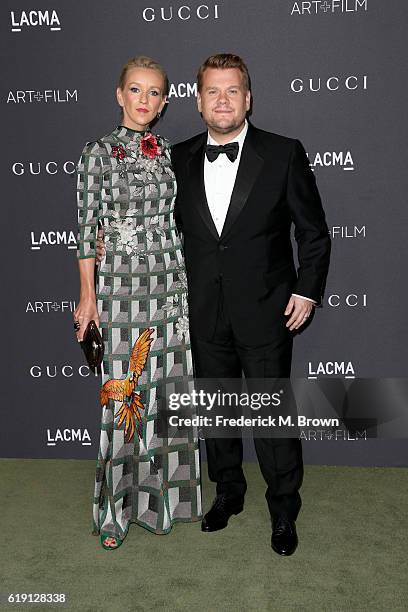 Producer Julia Carey and TV personality James Corden, wearing Gucci, attend the 2016 LACMA Art + Film Gala honoring Robert Irwin and Kathryn Bigelow...